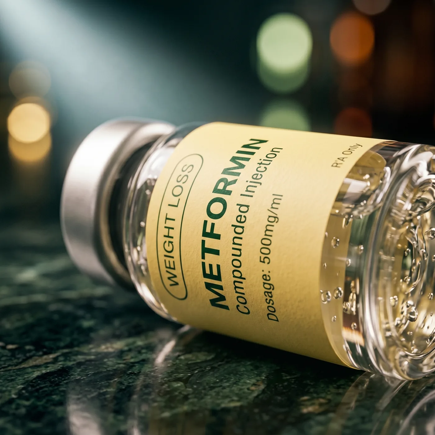Metformin — vial on a stone surface