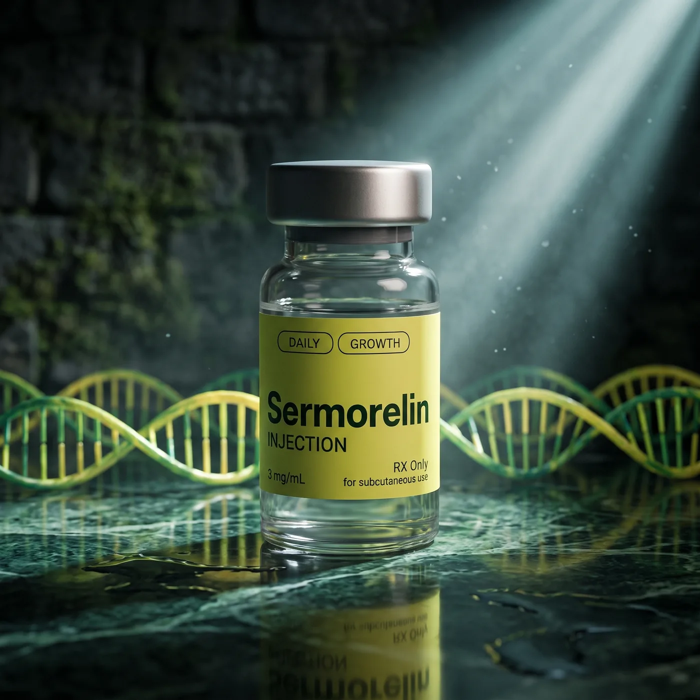 Sermorelin injection — vial, detail shot