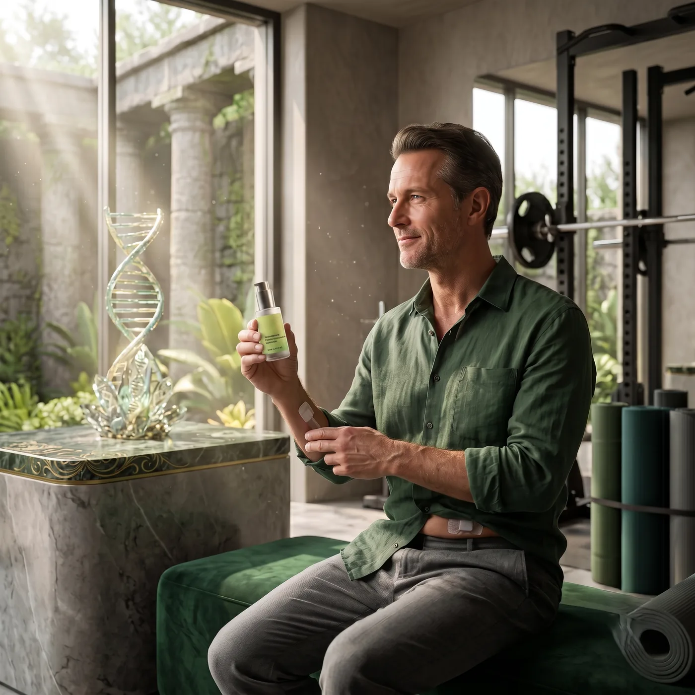 Testosterone Cream — man holding the bottle at the gym