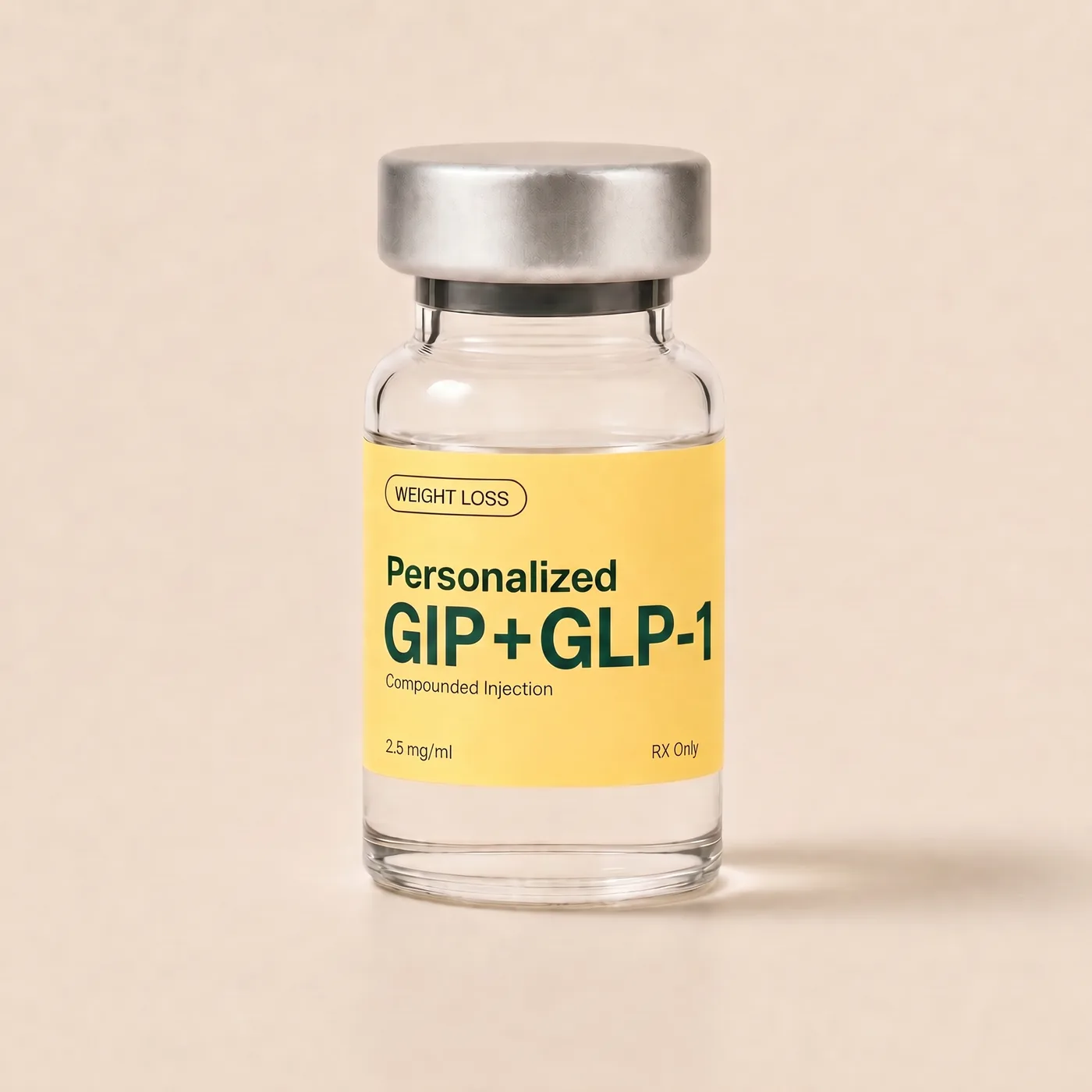 Tirzepatide GIP + GLP-1 injection — single vial, front view